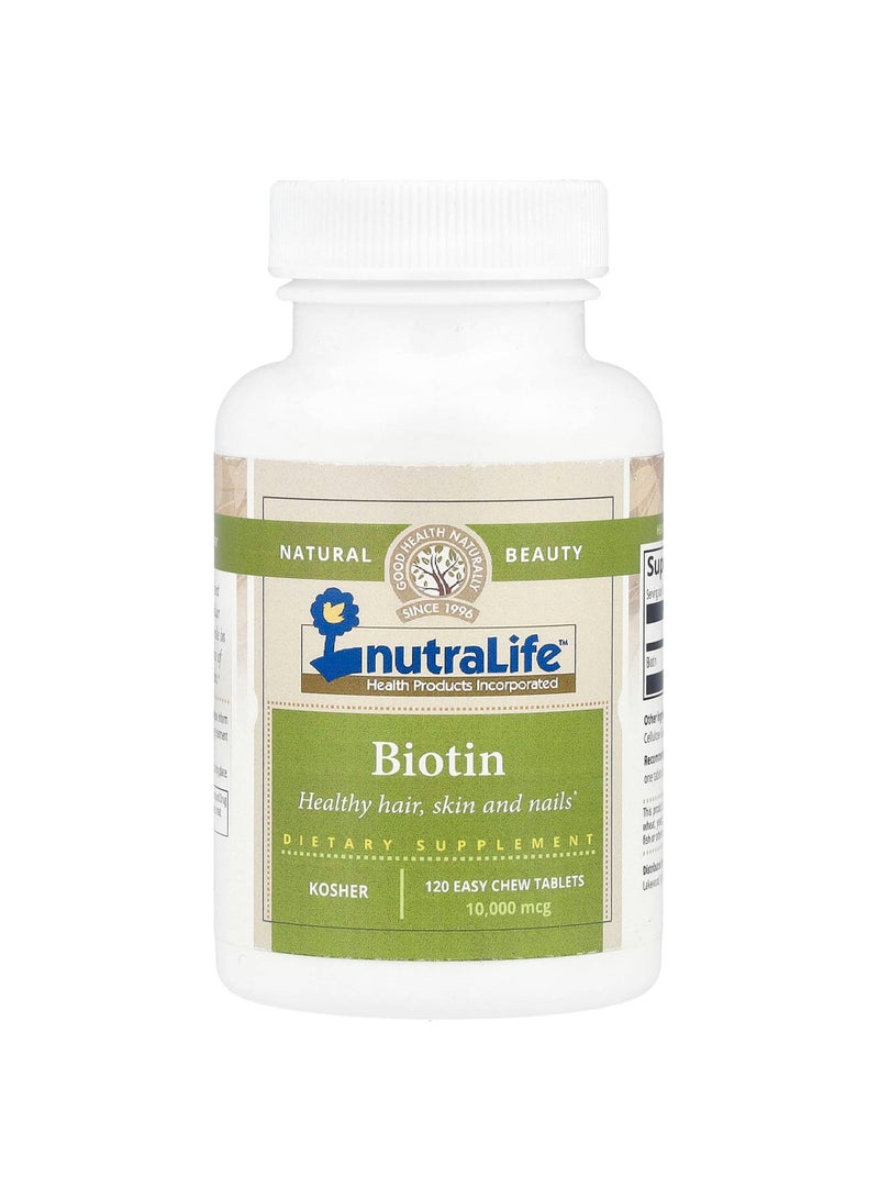 Biotin, 10,000 mcg, 120 Easy Chew Tablets